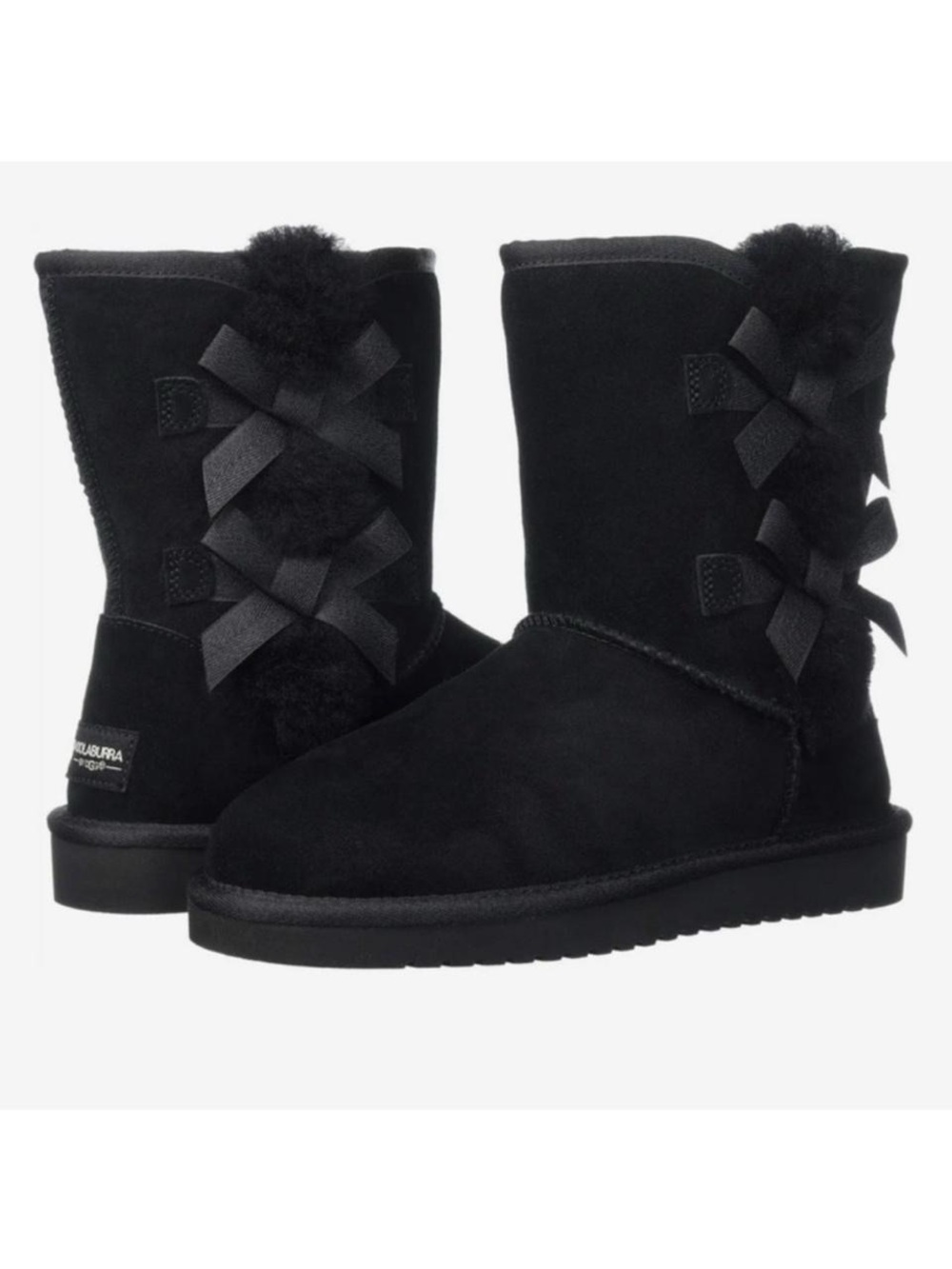 UGG Victoria short Black Suede Mid-Calf Boots with Side Bows and Pom Trim
